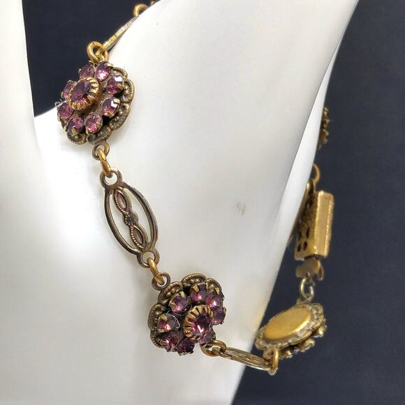 Vintage Liz Palacios Purple Rhinestone Flower Bracelet 1990s Signed S.F. - Picture 8 of 10